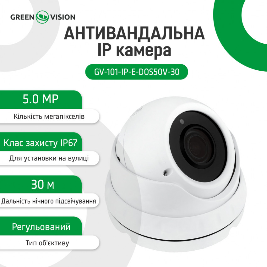 Антивандальна IP камера GV-101-IP-E-DOS50V-30 POE 5MP-