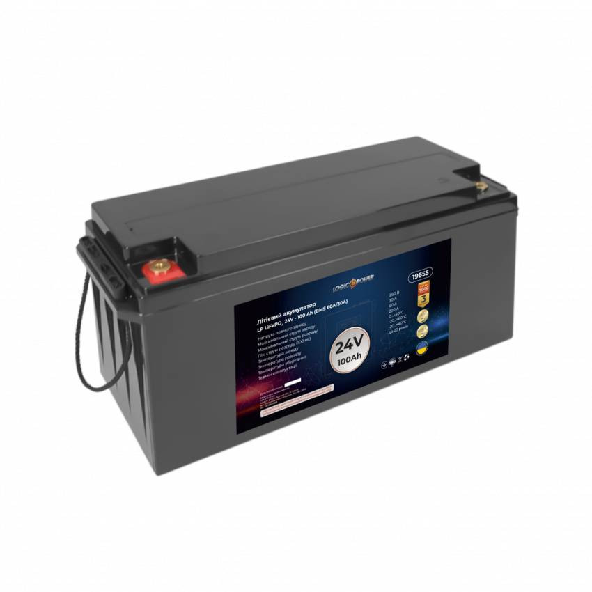 Акумулятор LP LiFePO4 для ДБЖ 24V - 100 Ah (BMS 60A/30А) пластик-