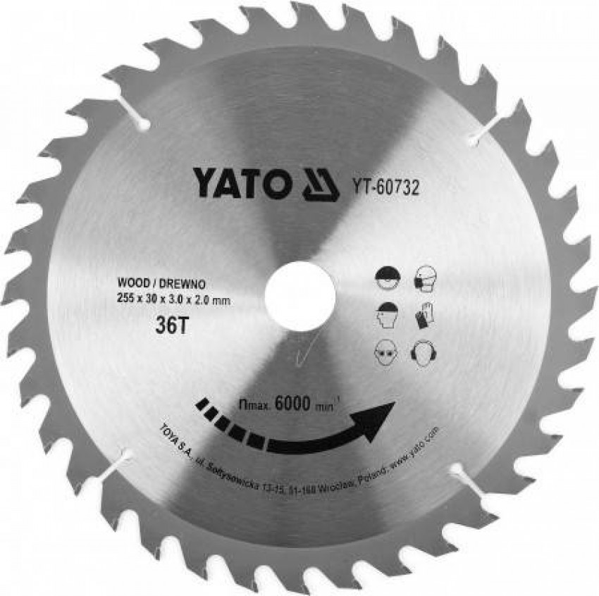 Диск пильний переможний по дереву YATO: 255x30x3.0x2 мм, 36 зубців, RPM до 6000 1/хв-YT-60732