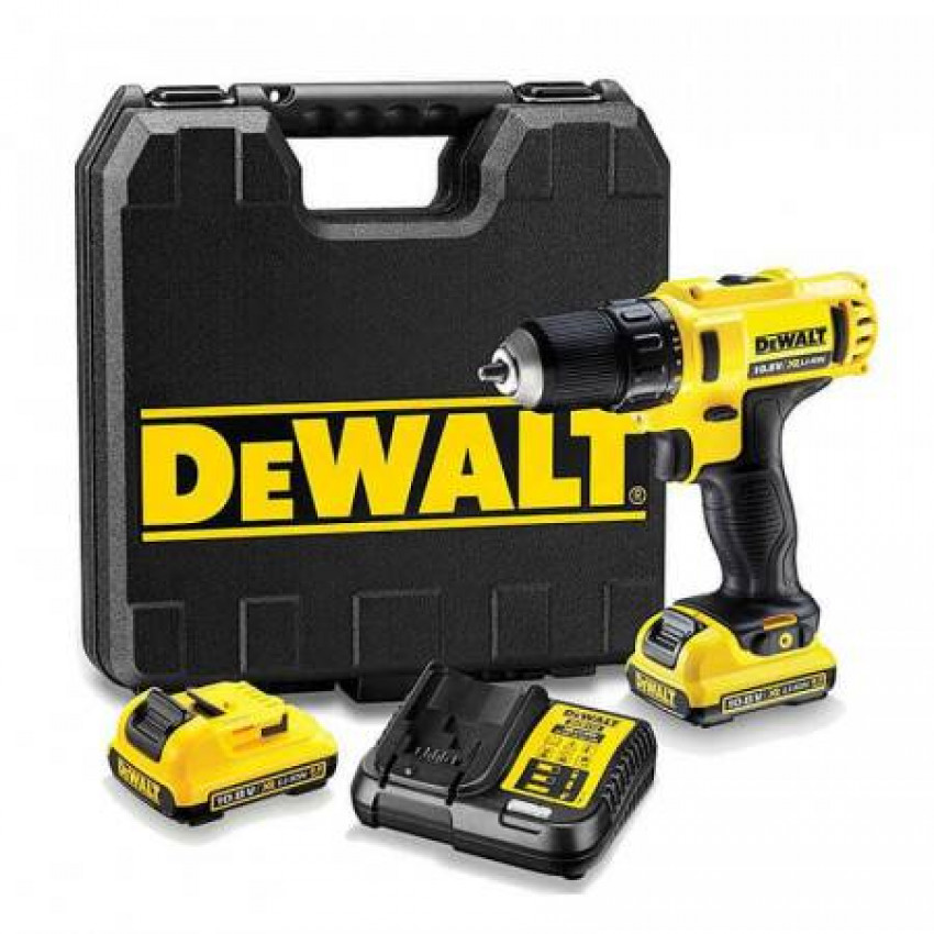 Дриль-шуруповерт акумуляторний DeWALT DCD710D2, ненаголошений, XR Li-Ion 10.8 В, 2 Ач, 24 Нм, 400-1500 об/хв, патрон 10 мм швидкозатискний, кількість швидкостей - 2, вага 1.1 кг, 2 ак-DCD710D2