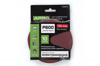 Круг шліфувальний без отворів (на липучці) Ø125мм P600 (10шт) APRO-[articul]