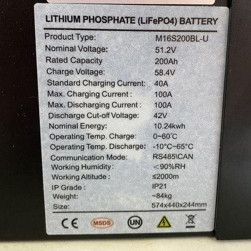 Акумуляторна батарея LiFePO4 51.2V 200 Ah-M16S200BL-U