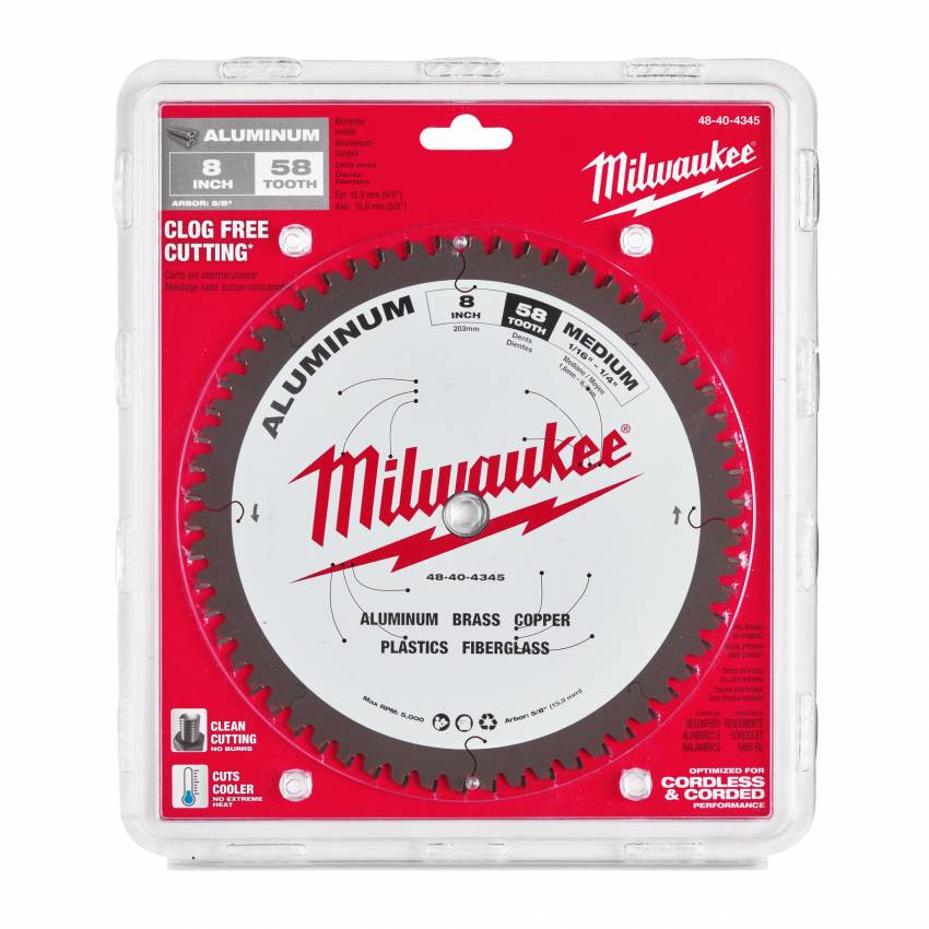 Диск пиляльний Alu PFTE MILWAUKEE, Ø203х5/8"х2,4мм, 58 зуб. 1-48404345