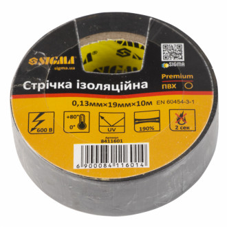 Ізолента ПВХ (чорна) 0,13 мм×19 мм×10 м Premium Sigma (8411601)-[articul]