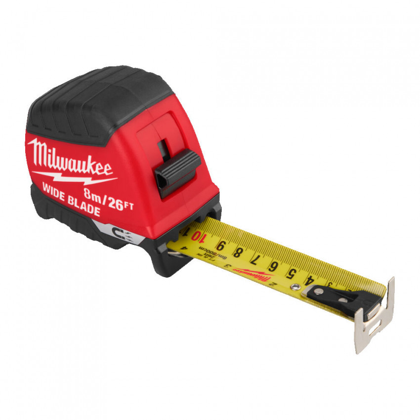 Рулетка магнітна WIDE BLADE MAGNETIC MILWAUKEE (Gen2), (полотно 35мм), 8м/26фт-4932499210