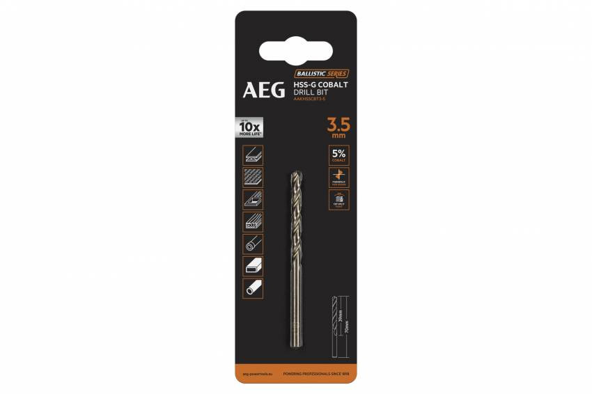Свердло AAKHSSCBT3-5 AEG, HSS-Co, Ø3.5х39х70мм, 1шт.-AAKHSSCBT3-5