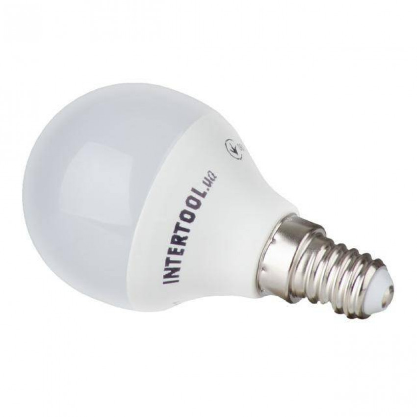 Лампа світлодіодна LED P45, E14, 5Вт, 150-300В, 4000K, 30000г, гарантія 3 роки. INTERTOOL LL-0102-LL-0102