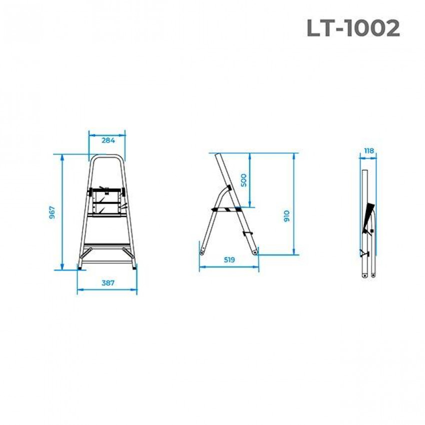 Стрем'янка з алюмінію 2 сходинки, висота до платформи 0,4 м INTERTOOL LT-1002-LT-1002