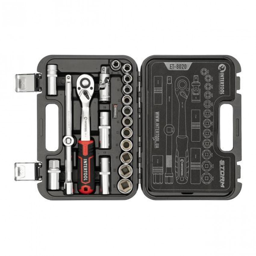 Набір інструментів 20 од., STORM, 1/2", Cr-V INTERTOOL ET-8020-ET-8020