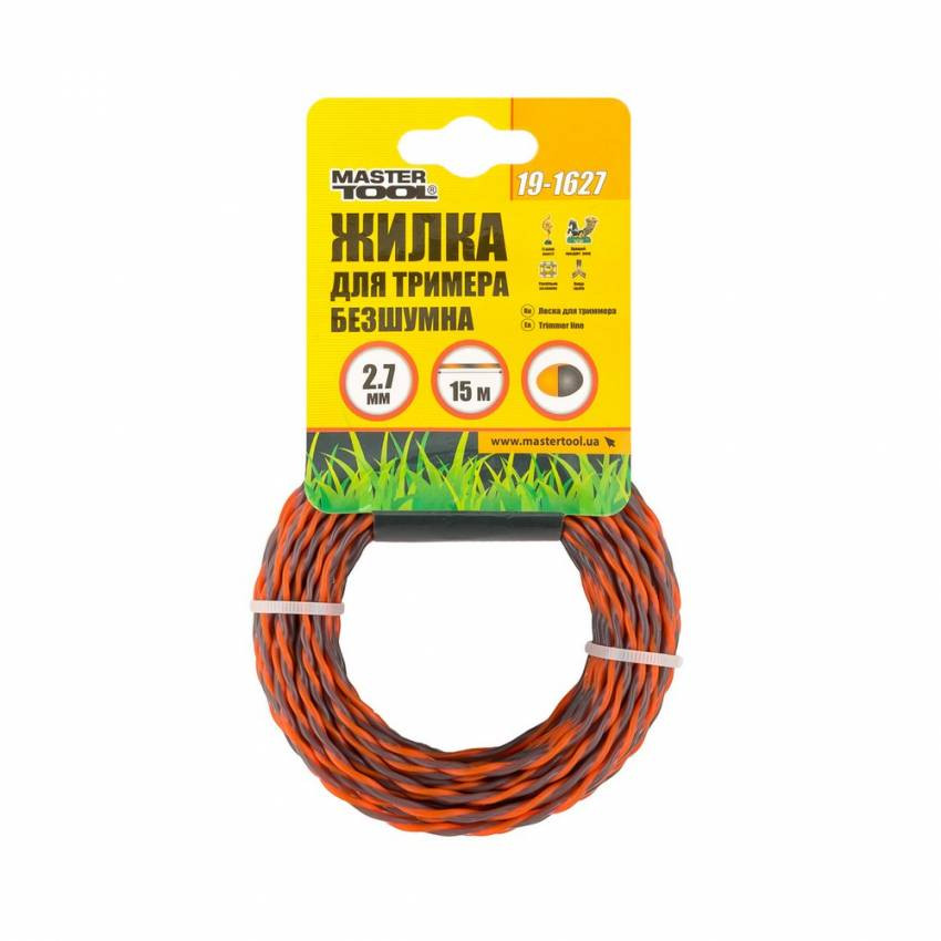 Жилка для тримера безшумна MASTERTOOL SPIRAL 2.70 мм 15 м двоколірна 19-1627-19-1627