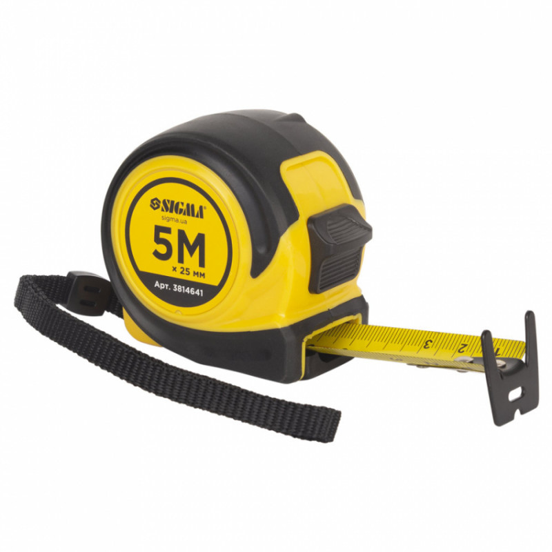 Рулетка обгумована Compact двостороннє полотно/зачіп 5м×25мм SIGMA (3814641)-3814641