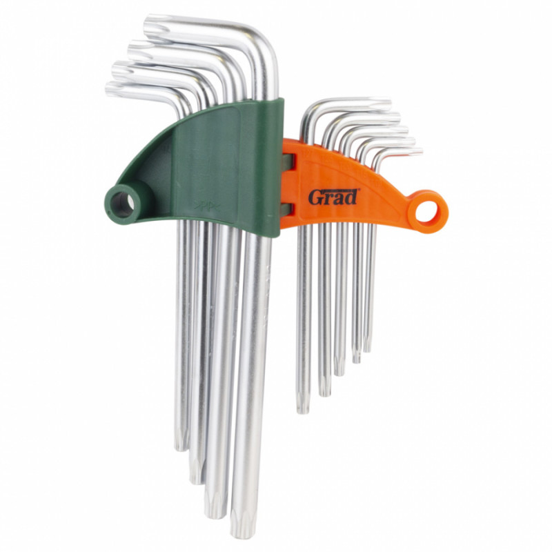 Ключі TORX 9шт T10-T50мм CrV (середні з отвором) Grad (4022285)-4022285