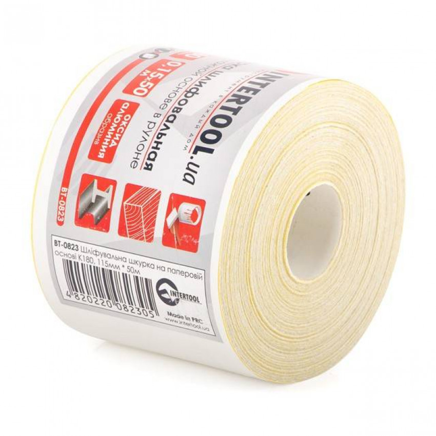 Шкурка шліфувальна, паперова основа, К180, 115 мм × 50 м INTERTOOL BT-0823-BT-0823
