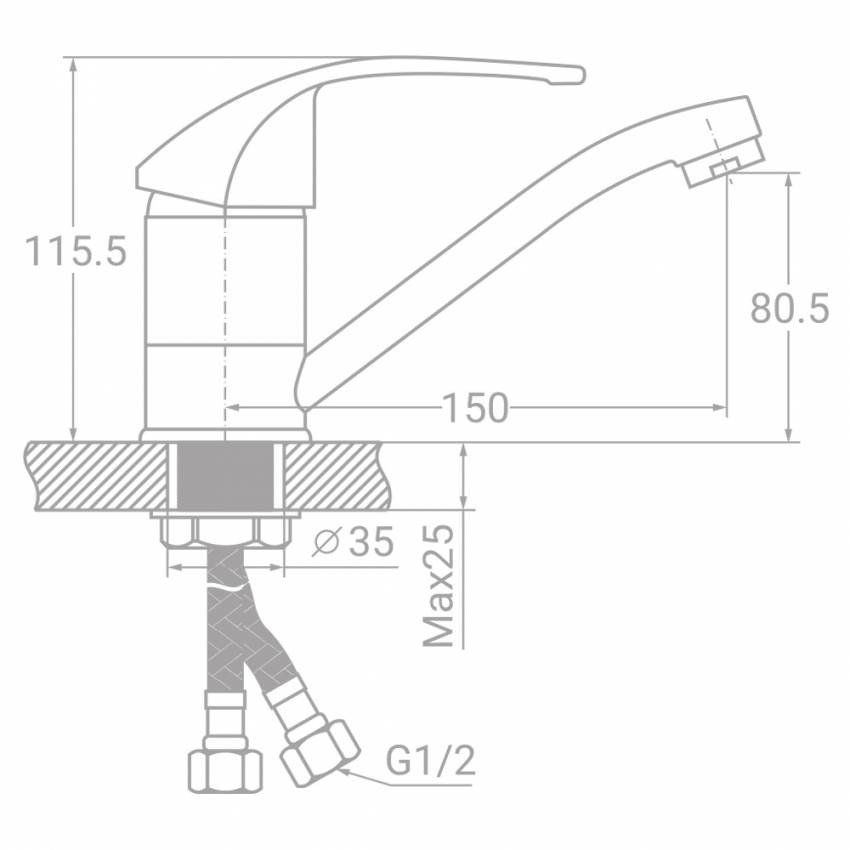 Змішувач SM Ø40 для гусениці прямий 150мм на гайці TAU (SM-1B144C)-SM-1B144C