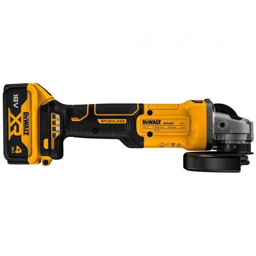Шліфмашина кутова - болгарка акумуляторна безщіткова DeWALT DCG407M1T-DCG407M1T