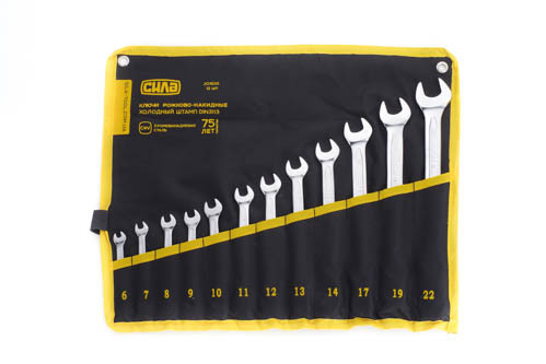 Набір ключів рожково - накидних CrV 6-14, 17, 19, 22мм (12шт) ( холоднийштамп DIN3113) СИЛА-201936