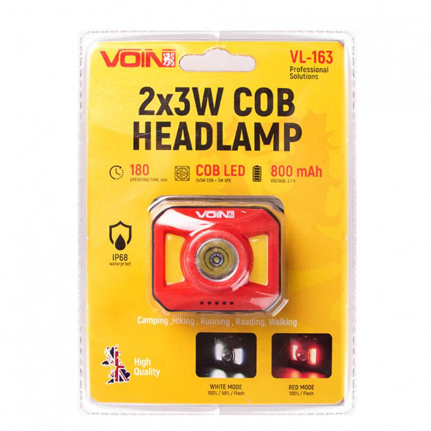 Ліхтар налобний VOIN VL-163, 2 x 3W-COB (W/R) 3W XPE/АКБ800mAh/рег. нахилу-VL-163