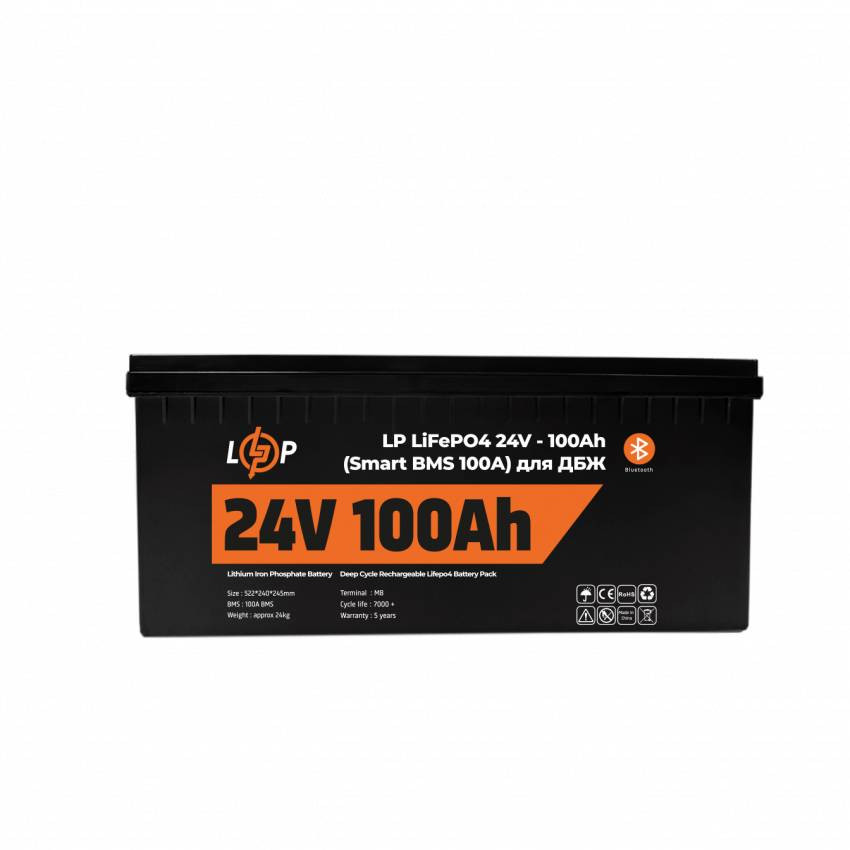 Акумулятор LP LiFePO4 24V - 100 Ah (Smart BMS 100А) з BT пластик для ДБЖ-