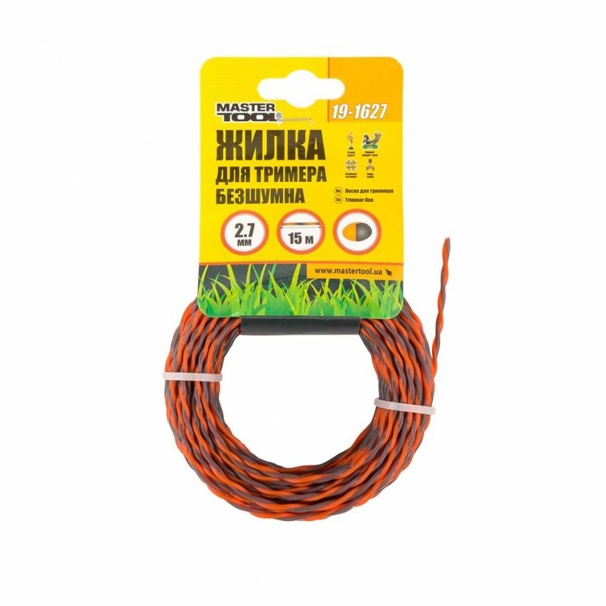 Жилка для тримера безшумна MASTERTOOL SPIRAL 2.70 мм 15 м двоколірна 19-1627-19-1627
