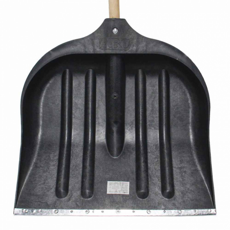 Лопата для снігу/зерна пластикова з оцинкованою планкою Standard 490×495мм з дерев'яним держаком (чорна) GRAD (5046585)-5046585