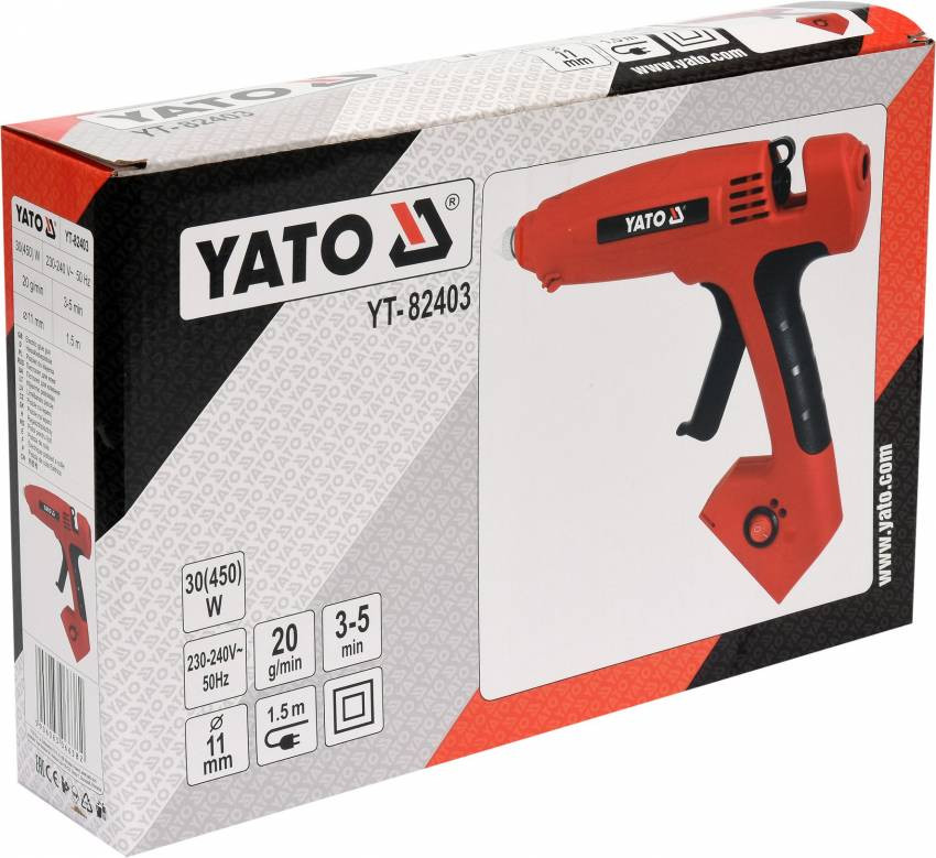 Пістолет клейовий мережевий YATO для стрижнів Ø=11 мм, P=450 Вт-YT-82403
