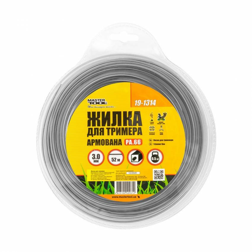 Жилка для тримера MASTERTOOL КВАДРАТ АРМОВАНИЙ 3.00 мм 52 м (блістер) 19-1314-19-1314