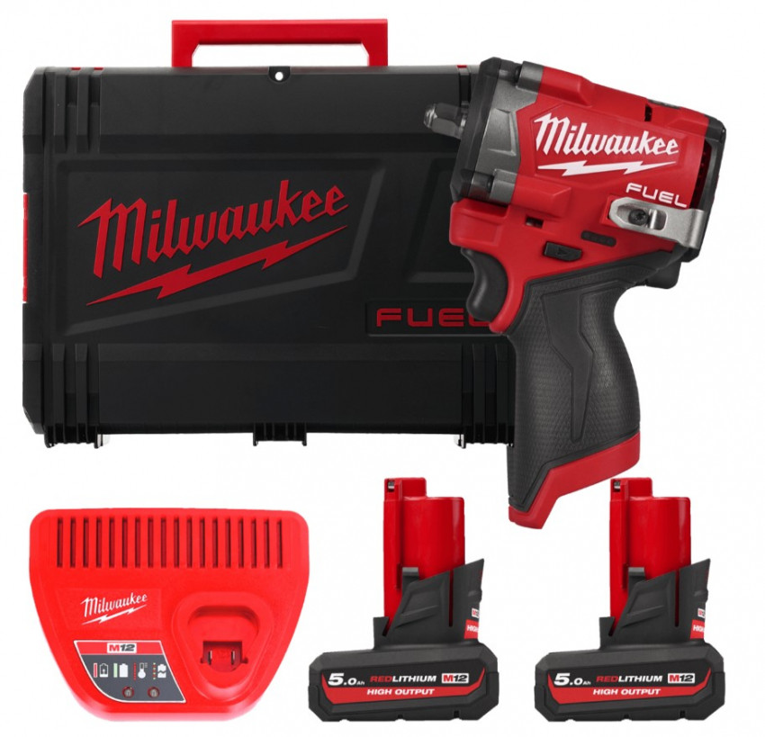 Гайковерт акумуляторний 3/8'' MILWAUKEE з кільцем M12 FCIWF38G3-502X, 745Нм (зарядний пристрій, 2 акум. Х 5Аг, HDкейс)-4933493452