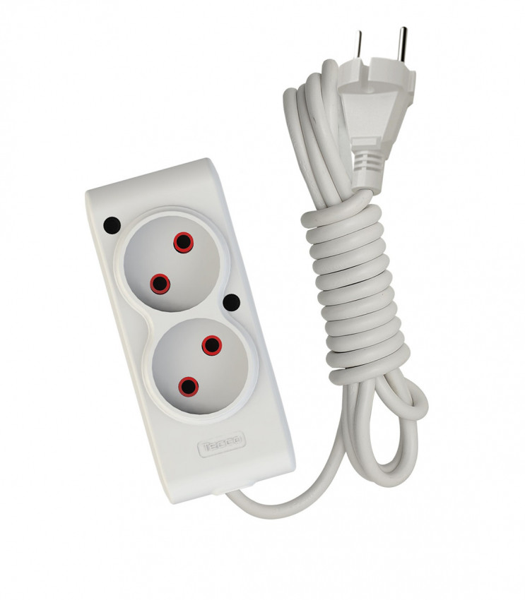 Подовжувач TECCO 2 поста без заземлення 2м (2 * 0.75) білий 1шт/уп-102 200 02