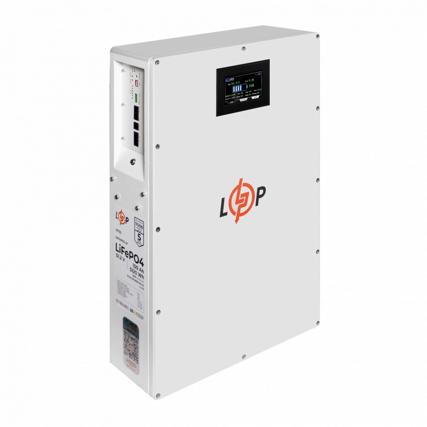 Акумулятор LP LiFePO4 51,2V - 100 Ah (5120Wh) (BMS 100A/50А) метал LCD Smart RS485/CAN JK настінний-