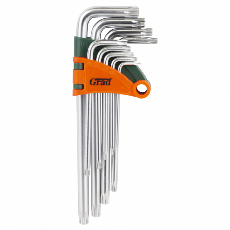 Ключі TORX 9шт T10-T50мм CrV (середні з отвором) Grad (4022285)-4022285