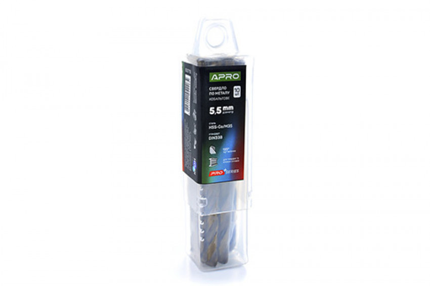 Свердло по металу кобальтове HSS-Co/M35 Ø5.5мм (тубус, кратно 10шт) PRO APRO-830718