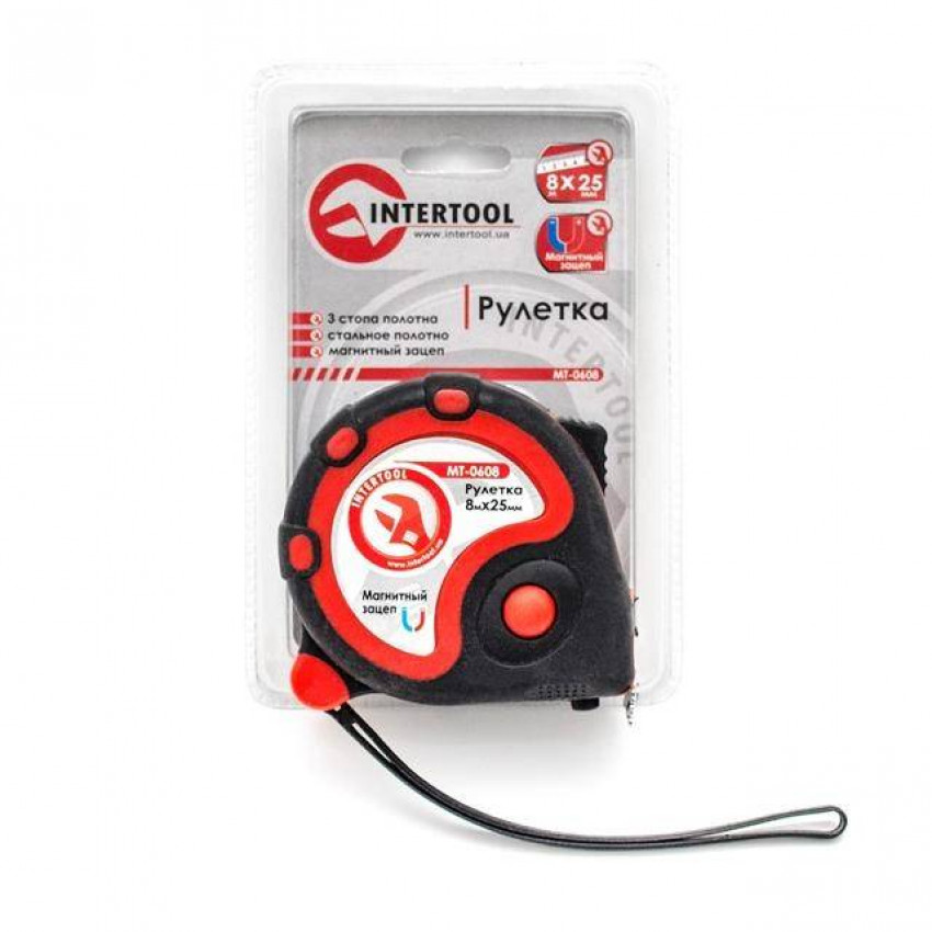 Рулетка з фіксатором 8 м "Супер Магніт" INTERTOOL MT-0608-MT-0608