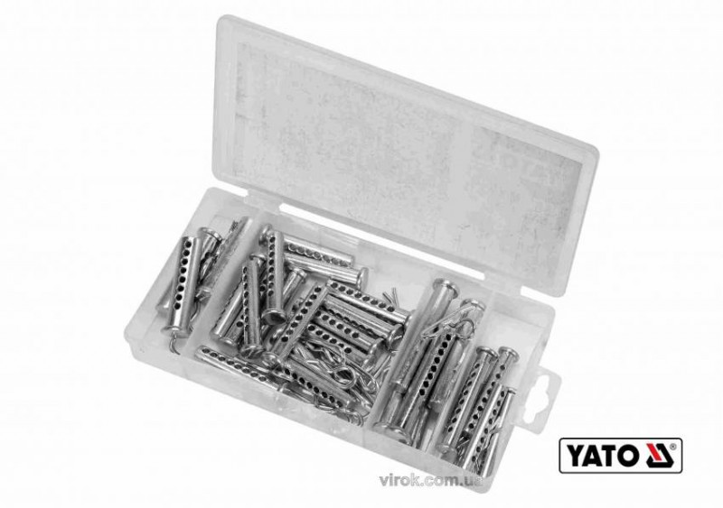 Шплінти та штифти різних розмірів YATO: Ø=8-13 мм, l=30-64 мм, набір 56 шт-YT-06874