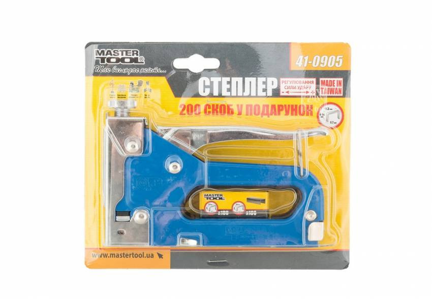 Степлер пружинний MASTERTOOL для скоби 4-14 мм 11.3х0.7 мм плавне регулювання сили удару корпус метал 41-0905-41-0905