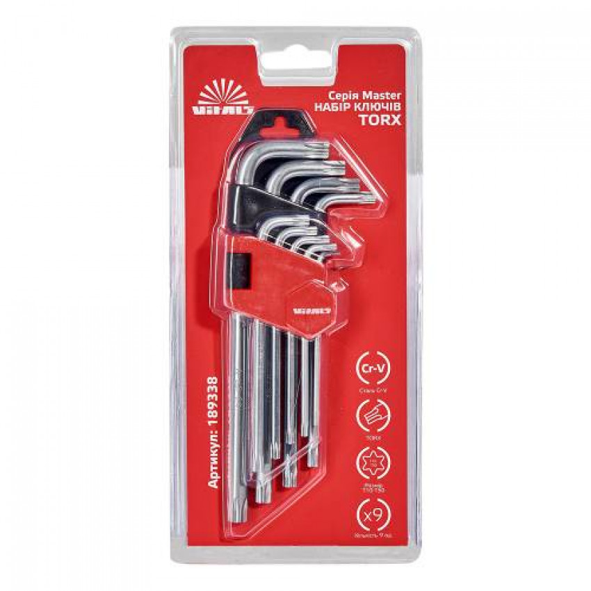 Набір ключів шестигранних Torx 9 шт. Т10–Т50 Vitals Master-189338