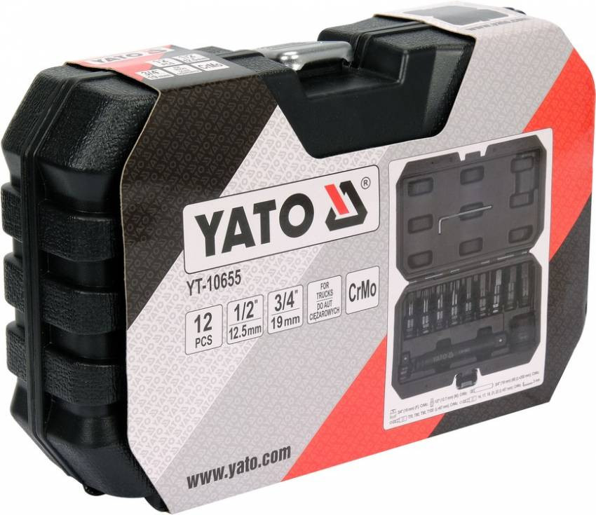 Набір насадок ударних YATO TORX, HEX до квадратів 1/2", 3/4", 12 елем..-YT-10655