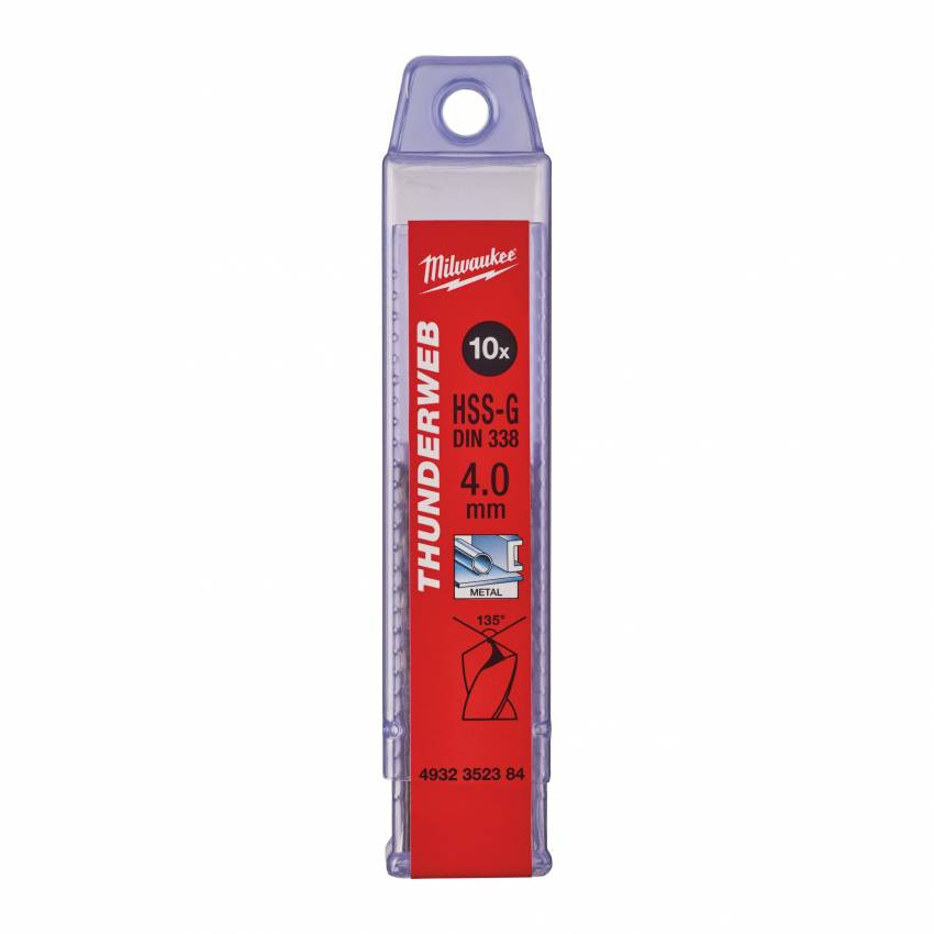 Свердло по металу THUNDERWEB HSS-G MILWAUKEE DIN338, Ø4,0x75мм, (10шт)-4932352384