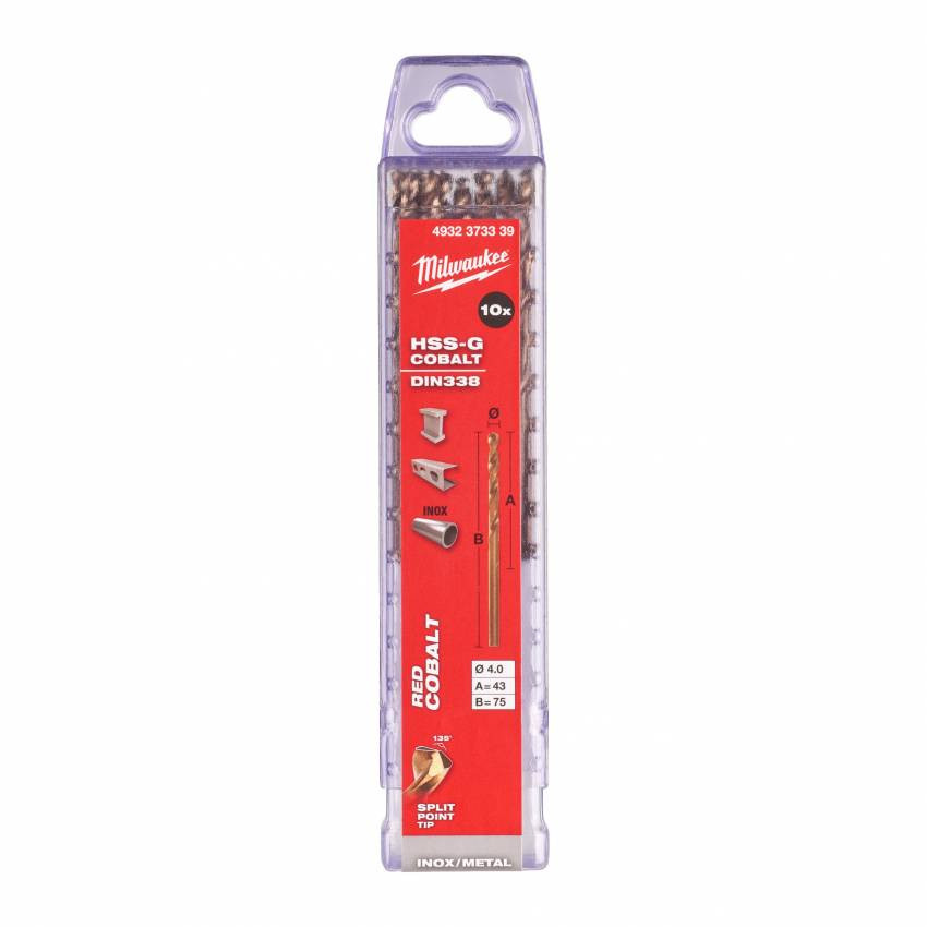 Свердло по металу HSS-Co MILWAUKEE DIN338, Ø4,0мм, (10шт)-4932373339
