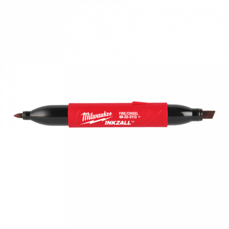 Маркер для будмайданчика INKZALL Double Tip MILWAUKEE, тонкий/скошений, чорний (48223115)-4932501155
