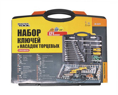 Набір ключів і насадок торцевих MASTERTOOL PROFI 1/4&quot;-3/8&quot;-1/2&quot; тріскачка 72Т 121 шт кейс 78-5121