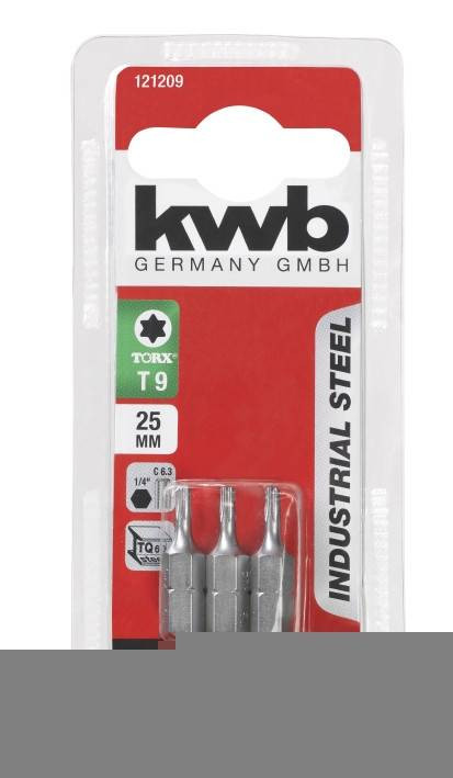 Біта з індустріальної стали Torx T9, 25мм, 3шт, KWB (121209)-