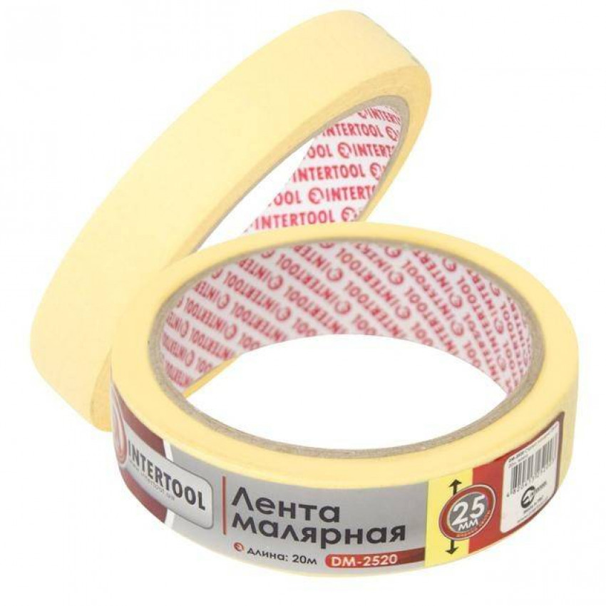 Стрічка малярна 25мм, 20м, жовта INTERTOOL DM-2520-DM-2520