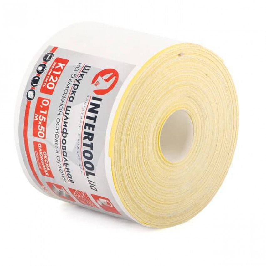 Шкурка шліфувальна, паперова основа, К120, 115 мм × 50 м INTERTOOL BT-0821-BT-0821