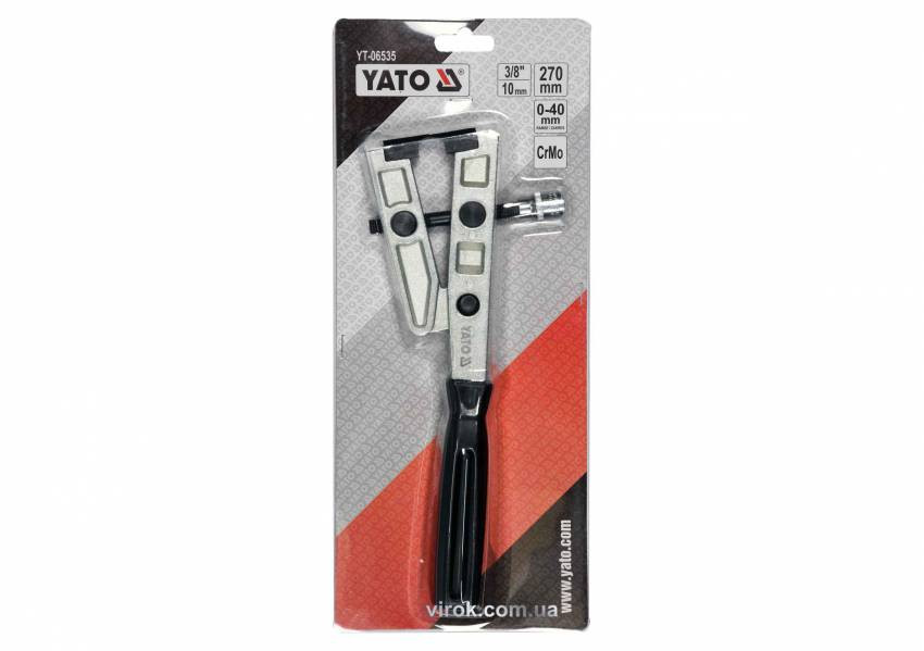 Щипці для затягування стрічкових металевих хомутів YATO: 3/8", L=270 мм, діапазон - 0-40 мм-YT-06535