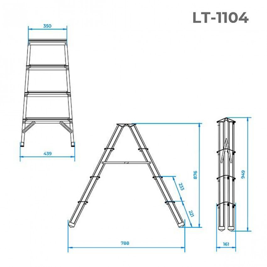 Стрем'янка алюмінієва двостороння, 4 сходинки, висота 0,8 м INTERTOOL LT-1104-LT-1104