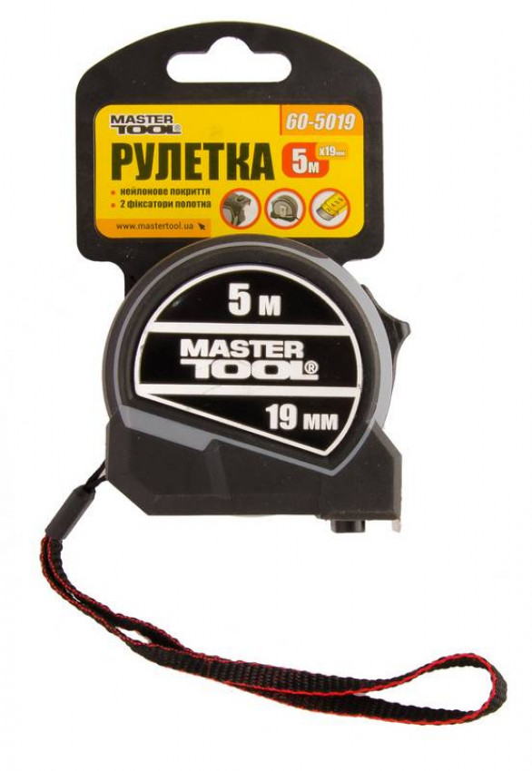 Рулетка MASTERTOOL 5 м 19 мм з 2 фіксаторами полотна нейлонове покриття 60-5019-60-5019