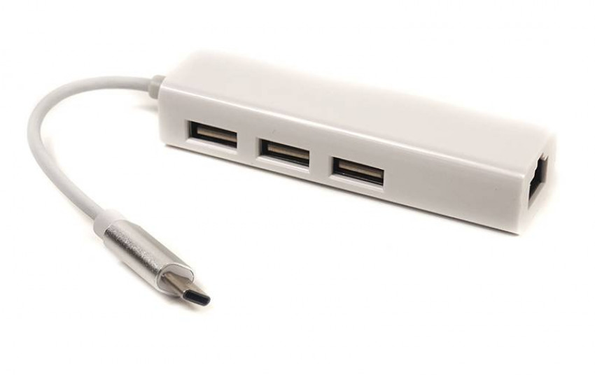 Перехідник PowerPlant USB 3.1 Type-C – 3 порти USB 2.0 Ethernet-CA910397