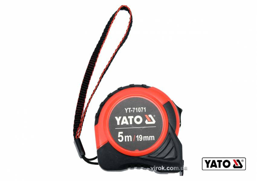 Рулетка YATO : L= 5 м x 19 мм, з сталевою стрічкою, нейлоновим покриттям-YT-71071