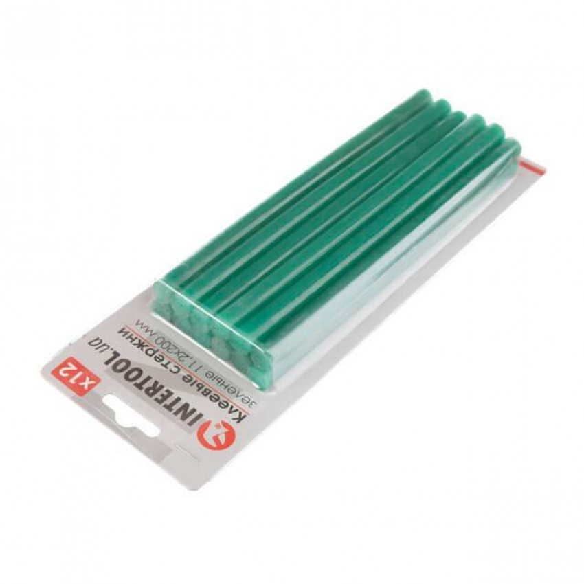 Комплект клейових стрижнів зелених, 11,2×200 мм, 12 шт. INTERTOOL RT-1057-RT-1057