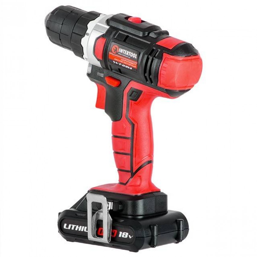 Дриль-шурупокрут акумуляторний Li-Ion 18 В, 25 Nm, 0-400/0-1500 об/хв, 2x2.0 Аг INTERTOOL WT-0314-WT-0314
